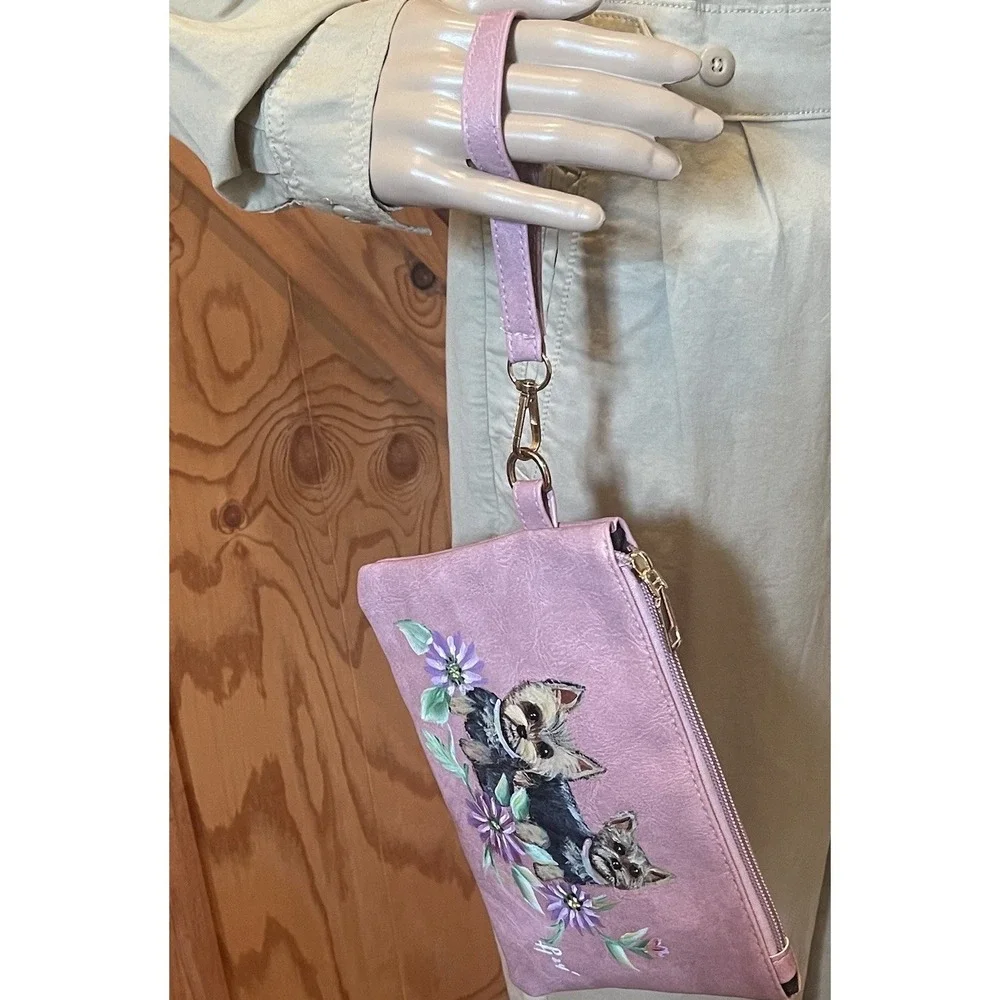 Hand Painted Yorkie Matching Set – Wristlet + NWT‎ Wallet